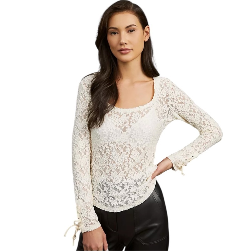 Anthropologie | Lace Sheer Long Sleeve with Tie Cuffs